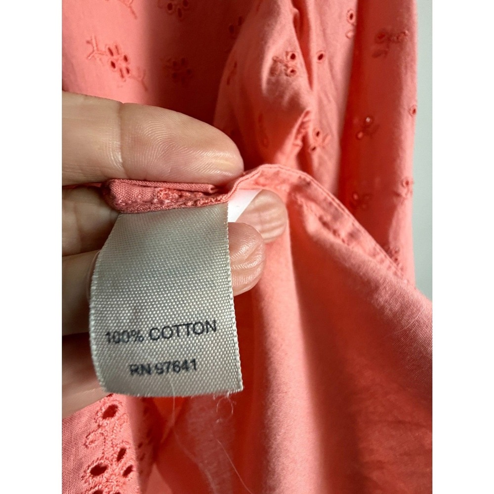 Coral Eyelet Embroidered Button Front Blouse Bell Sleeve Cottagecore Boho Top XL - Picture 8 of 9